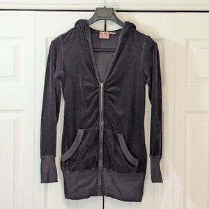 Juicy Couture Black Velvet Velour Hooded Zip Up Jacket V-Neck - Size S